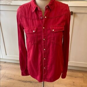 Ba&sh Red Bridget denim snap front western style Shirt